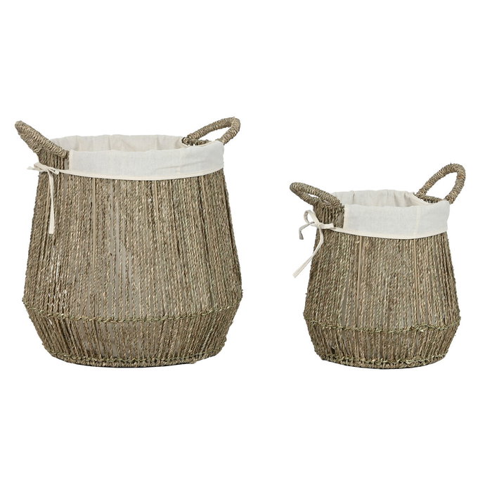 DKD Home Decor Set de 2 Cestas para Ropa Seagrass y Algodón Natural