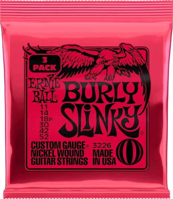 Ernieball Juego de Cuerdas Guitarra Eléctrica Slinky Burly 11-52 Tripack (3)