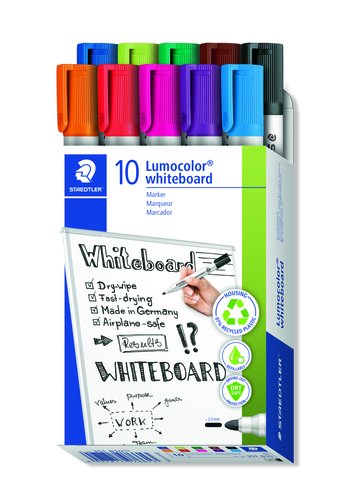 Staedtler Lumocolor 351 Marcadores para Pizarra Blanca, Punta de 2 mm, Surtidos, 10 Unidades