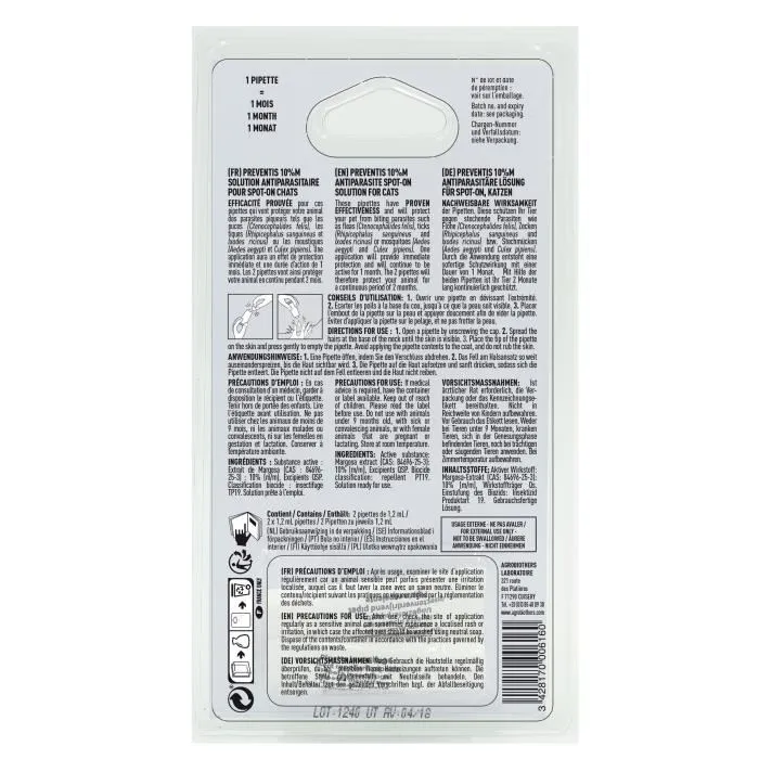 Vetocanis 2 Pipetas Antipulgas y Anti-garrapatas para Gato - Protección Mensual x2