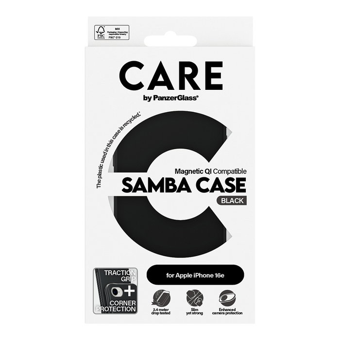 PanzerGlass CARE Case Fashionable Samba w. MagSafe. Black iPhone 16e