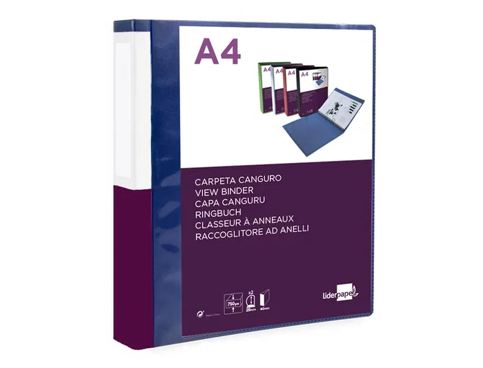 Liderpapel Carpeta Canguro 2 Anillas 25 mm Mixtas Polipropileno DIN A4 Azul Translucido