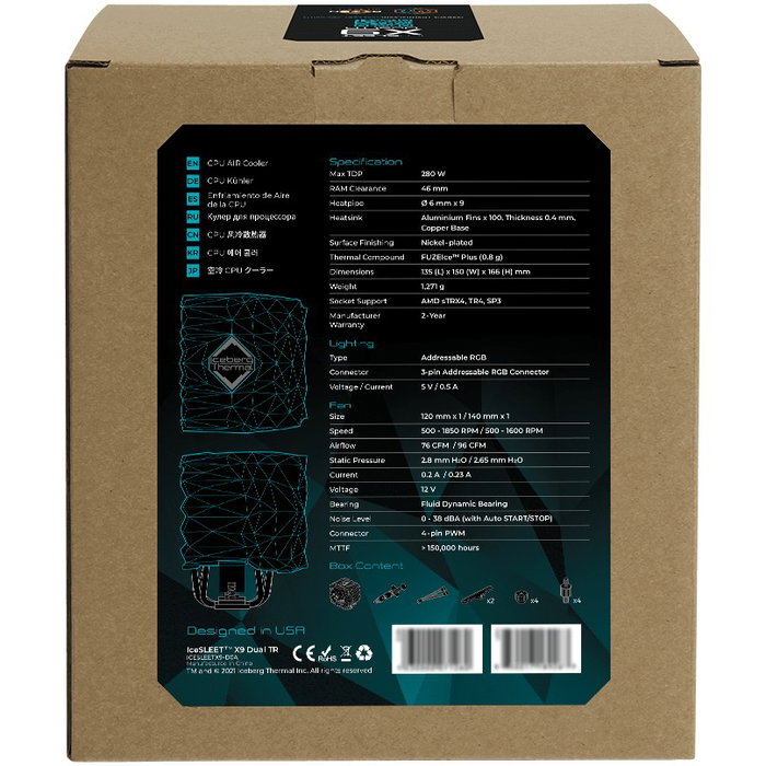 Iceberg THERMAL IceSLEET X9 Dual TR ARGB - Disipador de CPU para Threadripper