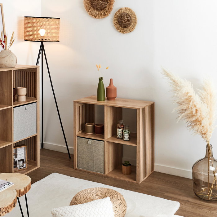 Home Deco Factory Estantería Klaus con 4 Compartimentos, Mueble de Almacenamiento de Madera para Hogar