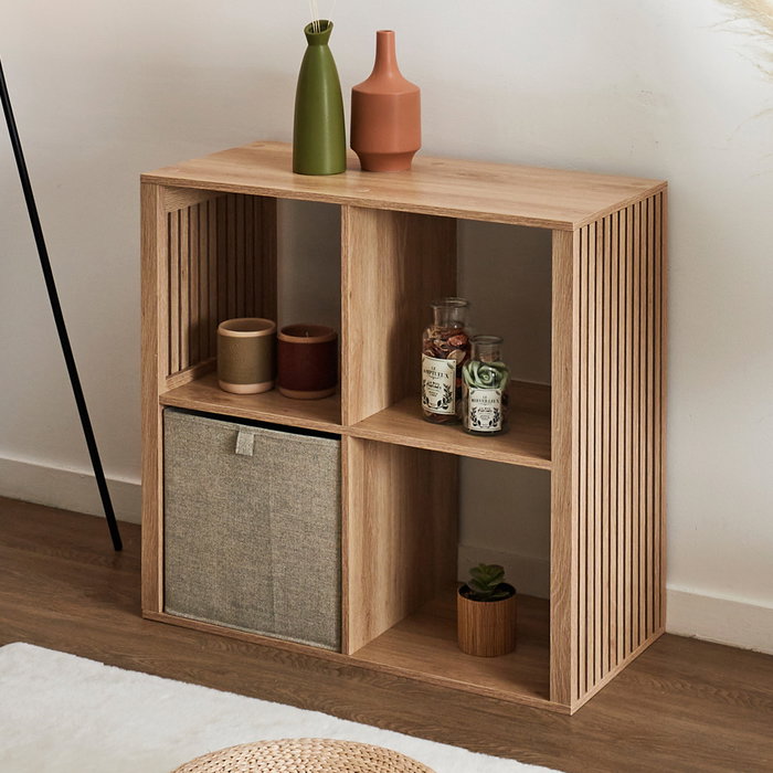 Home Deco Factory Estantería Klaus con 4 Compartimentos, Mueble de Almacenamiento de Madera para Hogar