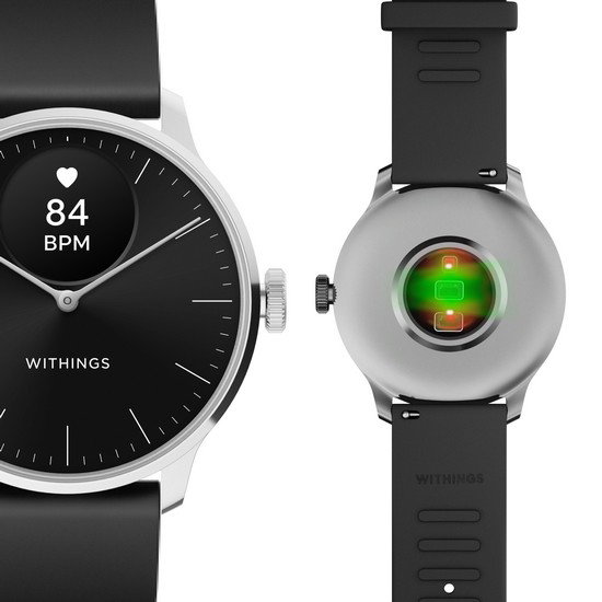 Withings ScanWatch Light - Reloj Inteligente Híbrido Negro con Pantalla OLED, Monitor de Frecuencia Cardíaca y Sueño, 37 mm Acero Inoxidable Dorado, 30 Días Batería