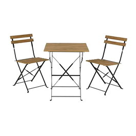 Outdoor Living By Decoris Conjunto Mesa y 2 Sillas Leeds Plegable, Madera Sintética y Acero, Marrón, Modelo Leeds - Mesa 60x60x71.5 cm, Silla 41x37x79 cm