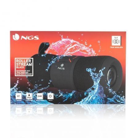 ALTAVOZ BLUETOOTH NGS WATERPROOF TWS SPEAKER ROLLER STREAM BLACK - 24W - TRUE WIRELESS - IP67 - ENTRADA AUX - BATERÍA 2000MAH - FUNC. MANOS LIBRES