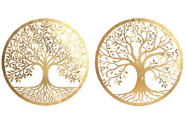 DKD Home Decor Decoración de Pared Metal Dorado 60 x 60 cm con Detalle de Árbol (4 Unidades)