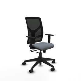 Silla de oficina Motilla con mecanismo Sincro/Traslack tapizada con Tela color Gris y malla color Negro. Equipada con lumbar 1D, Brazos 1D y Ruedas 65mm nailon