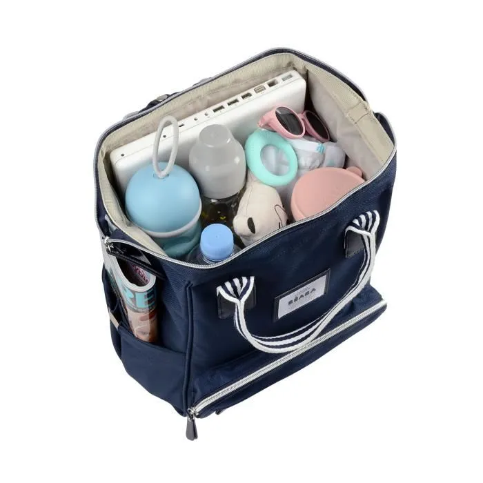 Beaba Bolsa Wellington 907505 Azul Marino Bolso Moderno y Unisex para Padres Ultra Práctico con Múltiples Bolsillos y Bolsa Isotérmica