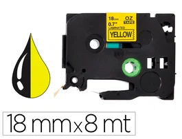 Q-connect Cinta TZE-641 Amarillo-Negro 18mm x 8m para Rotuladoras Brother, Compatible, Etiquetas para Oficina Taller Tienda y Exteriores