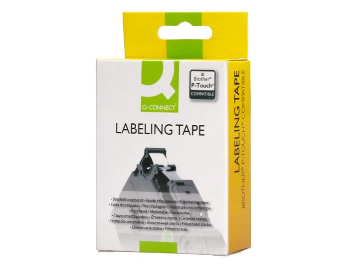 Q-connect Cinta TZE-641 Amarillo-Negro 18mm x 8m para Rotuladoras Brother, Compatible, Etiquetas para Oficina Taller Tienda y Exteriores