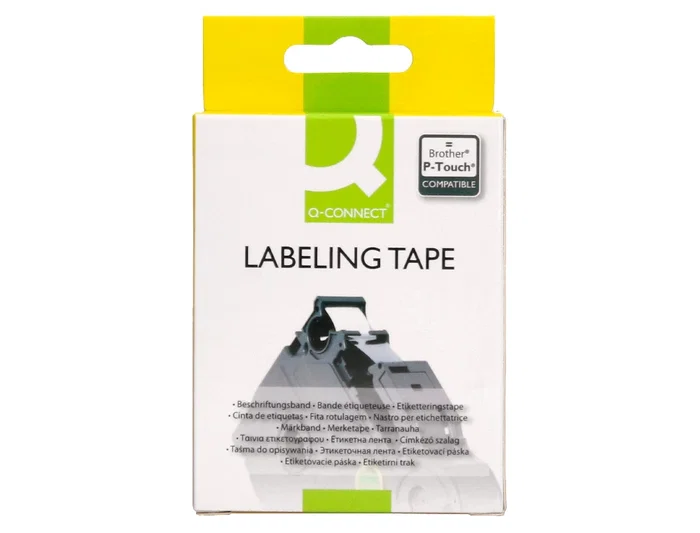 Q-connect Cinta TZE-641 Amarillo-Negro 18mm x 8m para Rotuladoras Brother, Compatible, Etiquetas para Oficina Taller Tienda y Exteriores