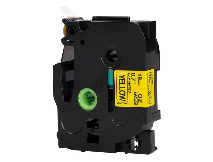 Q-connect Cinta TZE-641 Amarillo-Negro 18mm x 8m para Rotuladoras Brother, Compatible, Etiquetas para Oficina Taller Tienda y Exteriores