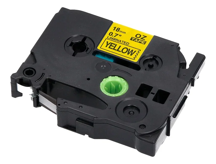 Q-connect Cinta TZE-641 Amarillo-Negro 18mm x 8m para Rotuladoras Brother, Compatible, Etiquetas para Oficina Taller Tienda y Exteriores
