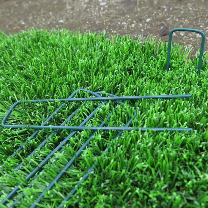 Faura Grapas metálicas epoxi 17x3.5 cm para sujeción de mallas, cesped artificial - Color verde - 10 unidades