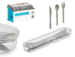 Leknes Set de 4 Cubiertos de Plástico PP para Picnic, Color Gris y Transparente, Cuchara 17.5cm, Tenedor 17.5cm, Cuchillo 19cm, Apto para Lavavajillas (Set de 24)