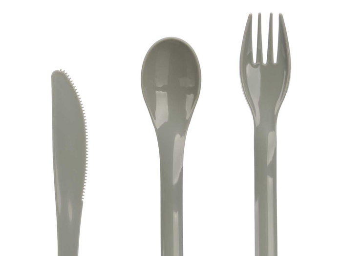 Leknes Set de 4 Cubiertos de Plástico PP para Picnic, Color Gris y Transparente, Cuchara 17.5cm, Tenedor 17.5cm, Cuchillo 19cm, Apto para Lavavajillas (Set de 24)