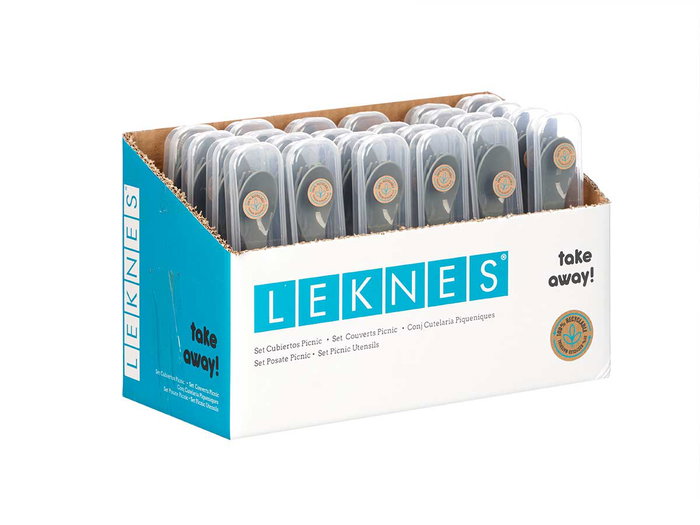 Leknes Set de 4 Cubiertos de Plástico PP para Picnic, Color Gris y Transparente, Cuchara 17.5cm, Tenedor 17.5cm, Cuchillo 19cm, Apto para Lavavajillas (Set de 24)