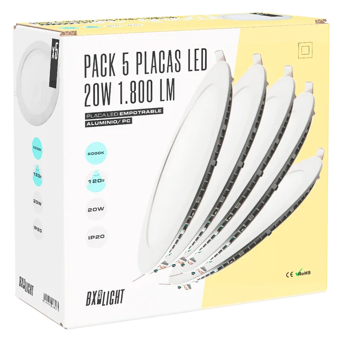 BX3 Light Pack 5 Placas LED Circulares 20W 1800 Lm Blanco Frío 6000K