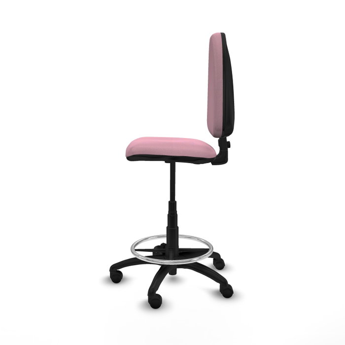 Taburete Aýna con mecanismo Contacto permanente básico tapizada con Tela color Rosa. Equipado con Base poliamida negra, Sin brazos y Ruedas de nailon 50 mm