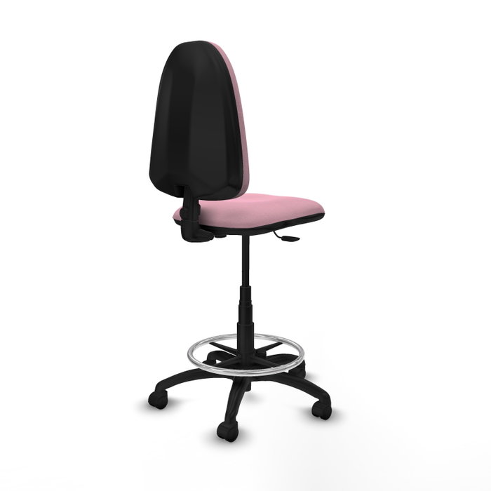Taburete Aýna con mecanismo Contacto permanente básico tapizada con Tela color Rosa. Equipado con Base poliamida negra, Sin brazos y Ruedas de nailon 50 mm
