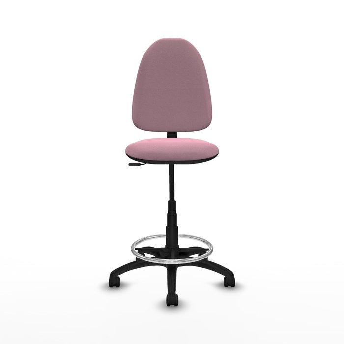 Taburete Aýna con mecanismo Contacto permanente básico tapizada con Tela color Rosa. Equipado con Base poliamida negra, Sin brazos y Ruedas de nailon 50 mm