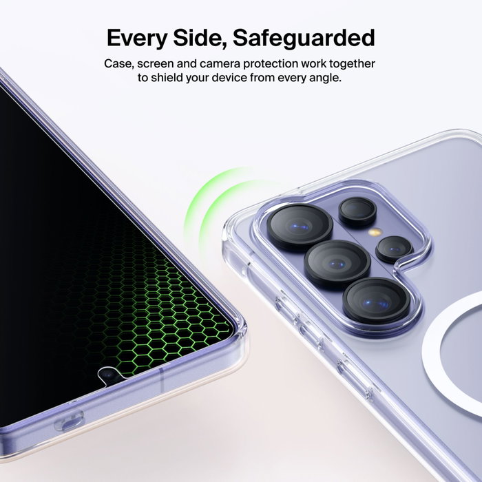 Belkin 3 en 1 Bundle para Samsung Galaxy S26 Ultra: Protector de Pantalla, Lente de Cámara y Funda SheerForce Clear