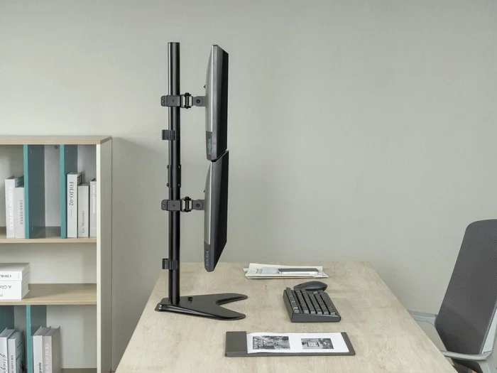 Ergotron Equip 650128 - Soporte de Mesa para 2 Monitores Vertical (17-32", Hasta 9kg/Monitor, VESA 100x100, Negro)