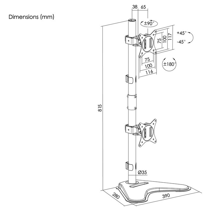 EQUIP Tischfuß 17"-32"/2TFT 360° Vertikal 9Kg schwarz retail