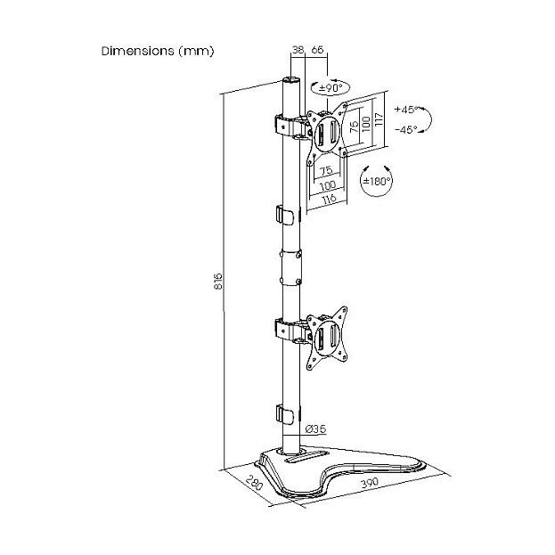 EQUIP Tischfuß 17"-32"/2TFT 360° Vertikal 9Kg schwarz retail