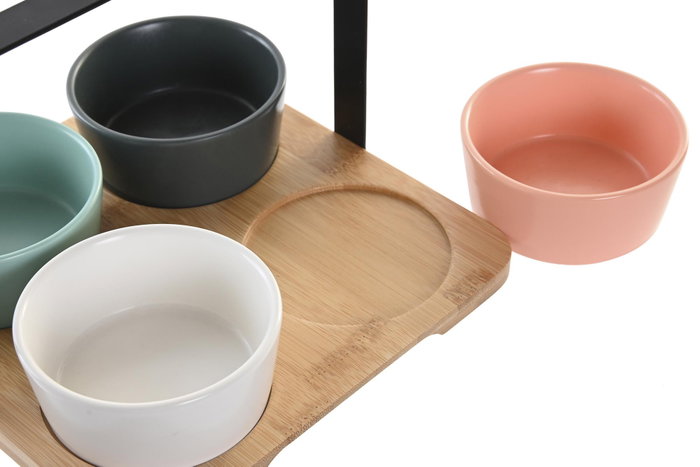 DKD Home Decor Set de 5 Piezas para Aperitivos de Porcelana y Bambú 20x20x14 cm