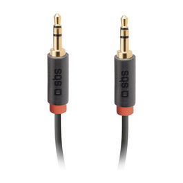 SBS TECABLE35KR Cable de Audio 3.5mm Macho a Macho 1.5m Negro, Conector Recto Chapado en Oro, Para Auriculares, Altavoces