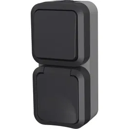 QUARX Interruptor doble + Toma vertical exterior vertical IP55 250V 16A