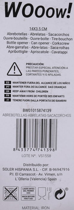 Wooow Abrebotellas Abrelatas Sacacorchos Privilege 14 cm de largo 3.5 cm de ancho 2.3 cm de alto (36 Unidades)