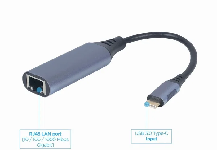 Gembird A-USB3C-LAN-01 Adaptador USB Tipo-C a RJ45 Gigabit Network Gris Espacial