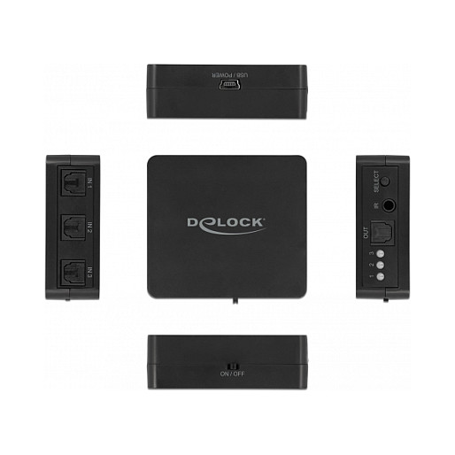 DeLOCK Conmutador S/PDIF TOSLINK 3 In 1 con mando IR y USB
