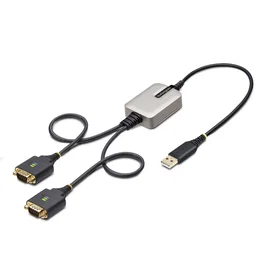 StarTech.com 2P1FFC-USB-SERIAL Adaptador USB-A a 2 Puertos Serie DB-9 RS-232 - Cable de 61 cm - Compatible con Windows, macOS, ChromeOS, Linux - Negro/Gris
