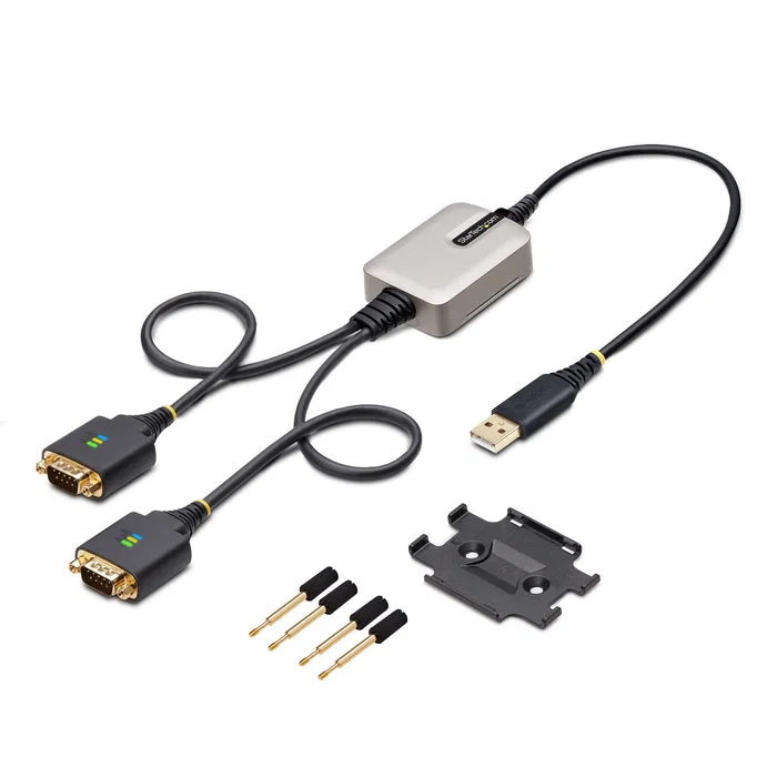 StarTech.com 2P1FFC-USB-SERIAL Adaptador USB-A a 2 Puertos Serie DB-9 RS-232 - Cable de 61 cm - Compatible con Windows, macOS, ChromeOS, Linux - Negro/Gris