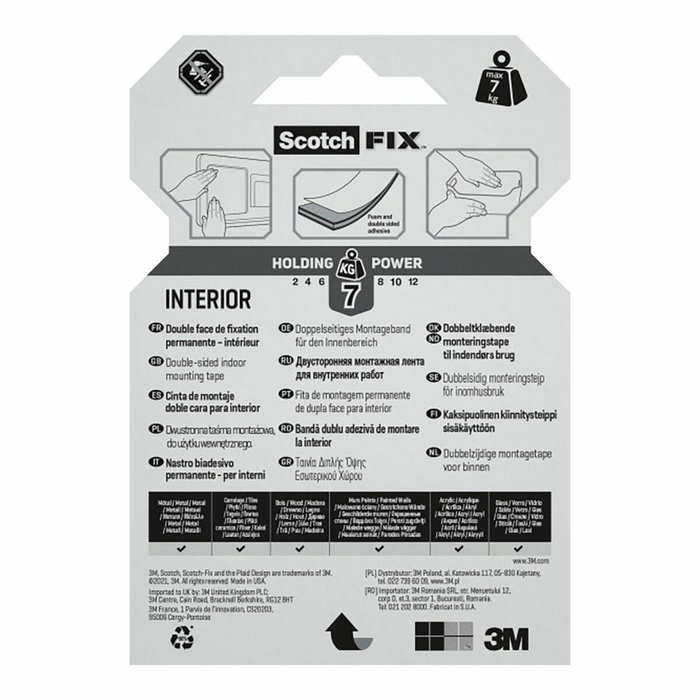 Scotch Scotch-Fix Cinta de montaje de doble cara para interiores 19mm x 1,5m Scotch Scotch-Fix Cinta de montaje de doble cara para interiores 19mm x 1,5m