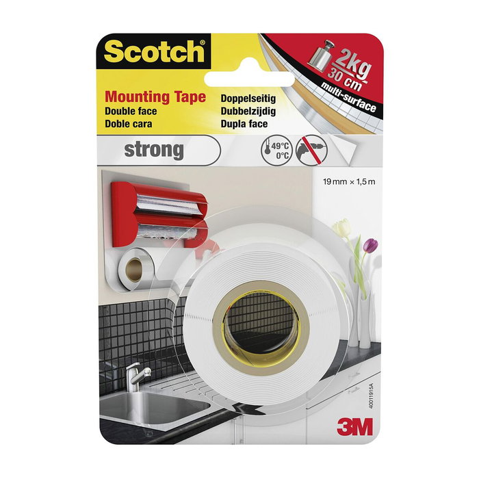 Scotch Scotch-Fix Cinta de montaje de doble cara para interiores 19mm x 1,5m Scotch Scotch-Fix Cinta de montaje de doble cara para interiores 19mm x 1,5m