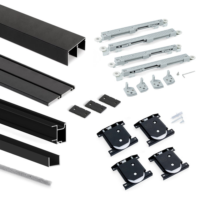 Emuca Kit de herrajes Placard 74 para armario de 2 puertas correderas, cierre suave y tirador Sharp, negro
