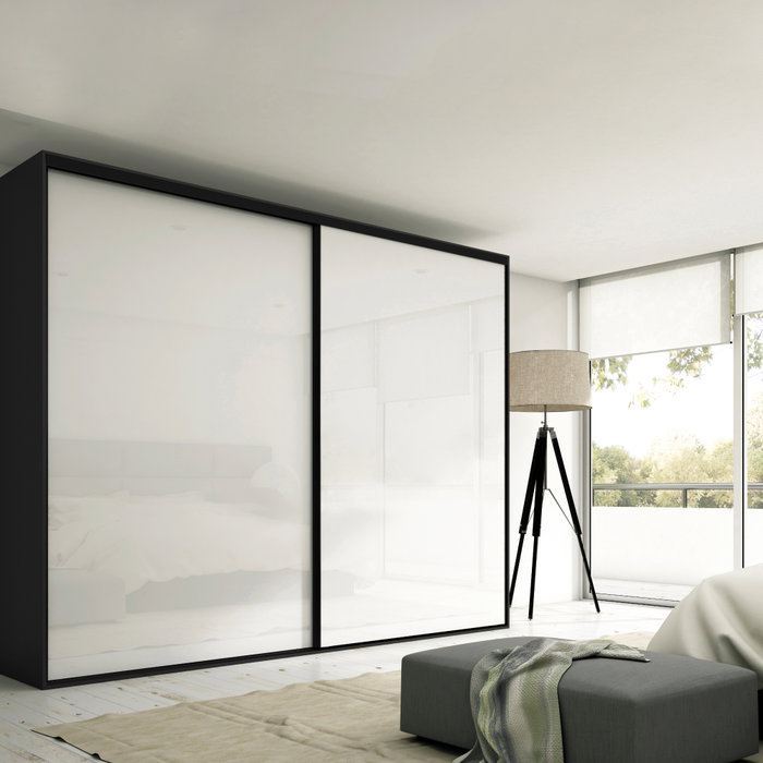 Emuca Kit de herrajes Placard 74 para armario de 2 puertas correderas, cierre suave y tirador Sharp, negro