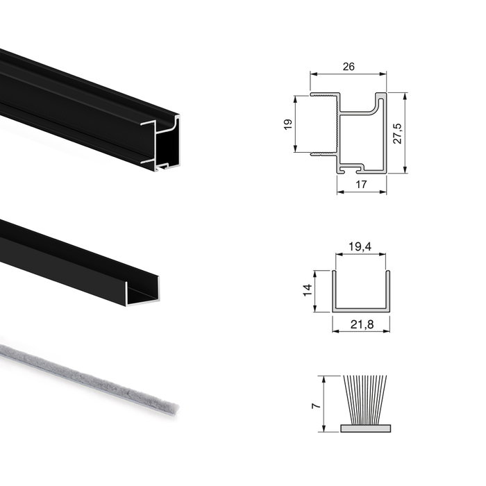 Emuca Kit de herrajes Placard 74 para armario de 2 puertas correderas, cierre suave y tirador Sharp, negro