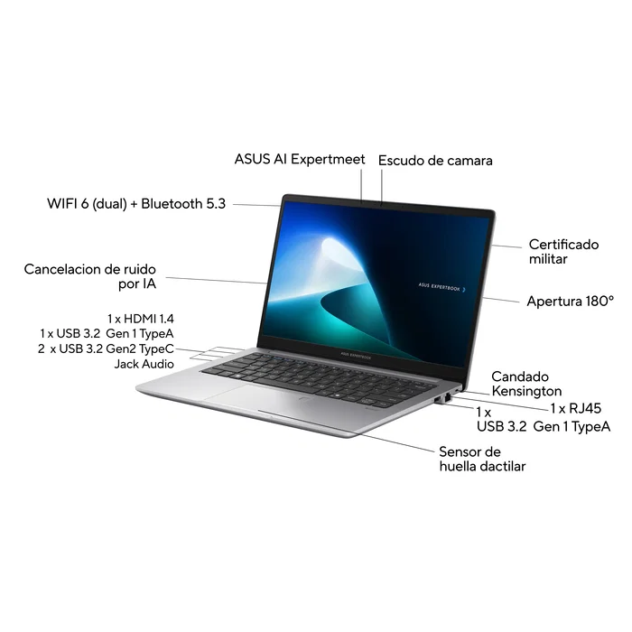 ASUS ExpertBook P1 P1403CVA-S60625X Portátil 14" Full HD, Intel Core i5-13420H, 16GB RAM DDR5, 512GB SSD, Windows 11 Pro, Gris Brumoso, Teclado Español
