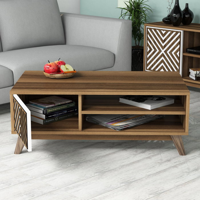 Hanah Home Conjunto Muebles Salón Chevron Nogal y Blanco