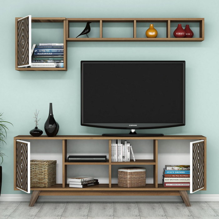 Hanah Home Conjunto Muebles Salón Chevron Nogal y Blanco