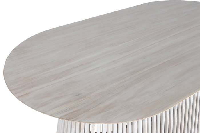 DKD Home Decor Mesa de Comedor Ovalada de Mindi Blanca Decapé