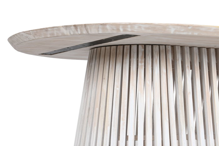 DKD Home Decor Mesa de Comedor Ovalada de Mindi Blanca Decapé
